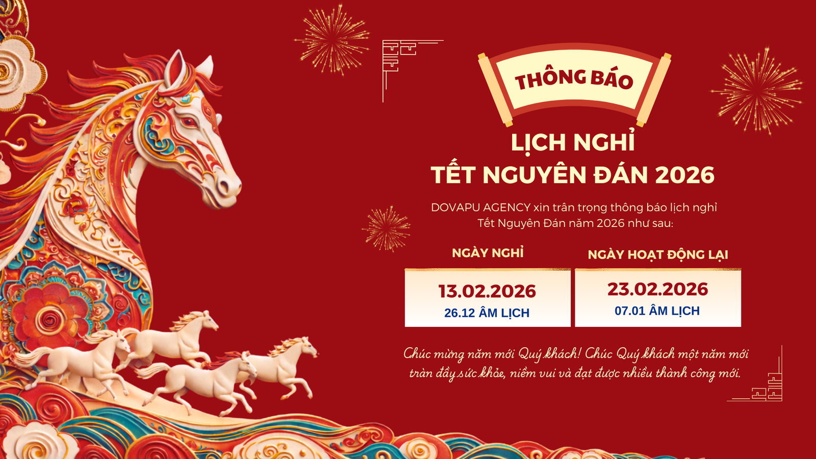 Dovapu Agency thông báo lịch nghỉ Tết Nguyên Đán Bính Ngọ 2026